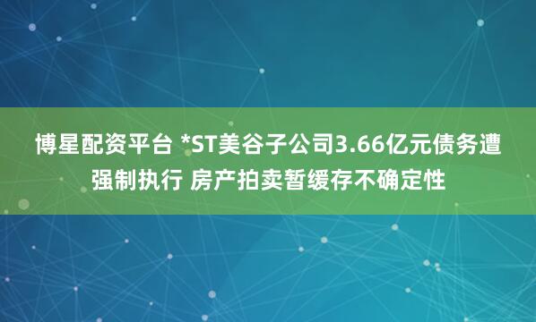 博星配资平台 *ST美谷子公司3.66亿元债务遭强制执行 房产拍卖暂缓存不确定性